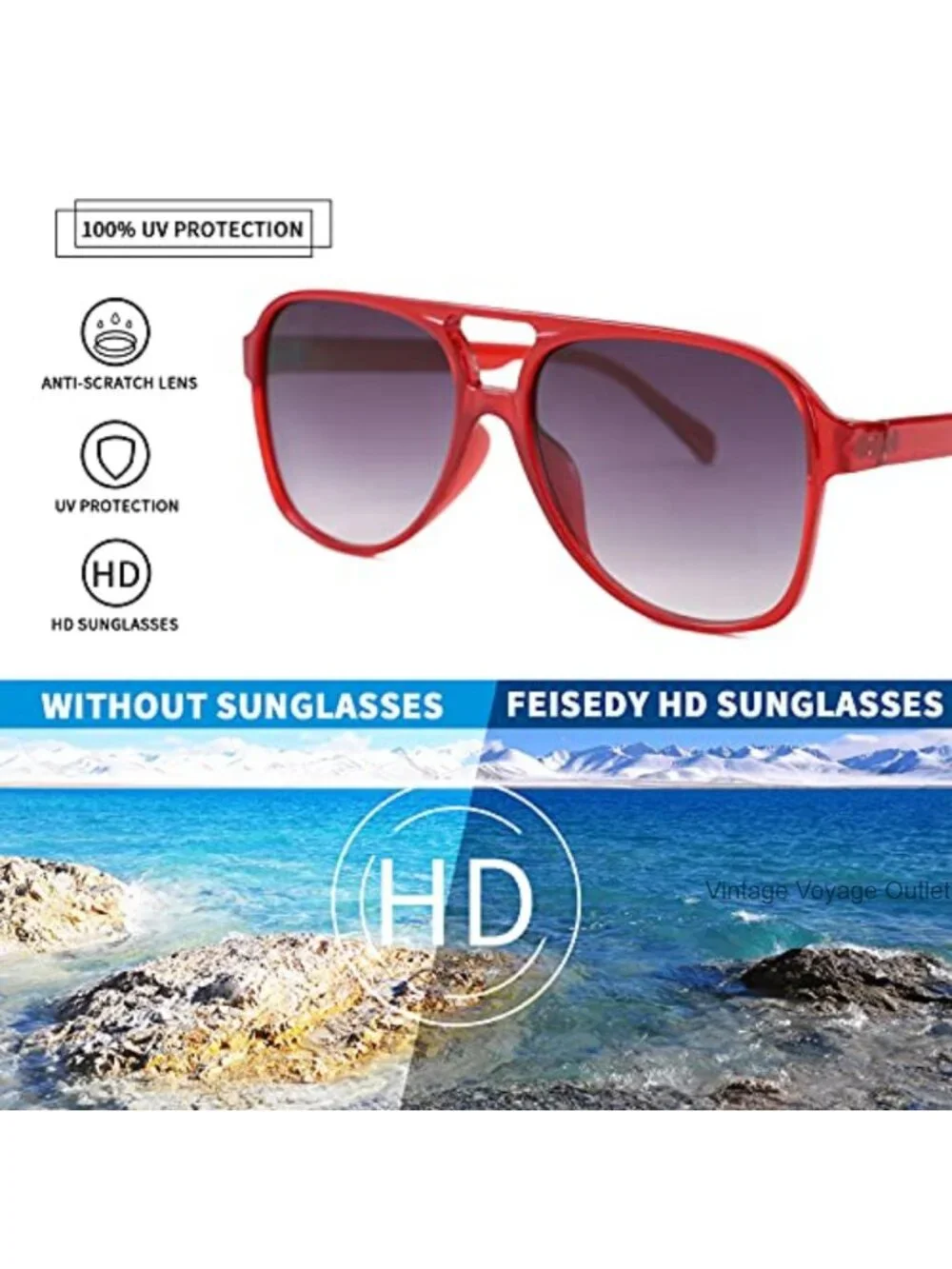 Vintage Retro Plastic Aviator Sunglasses UV400 Protection Square Frame